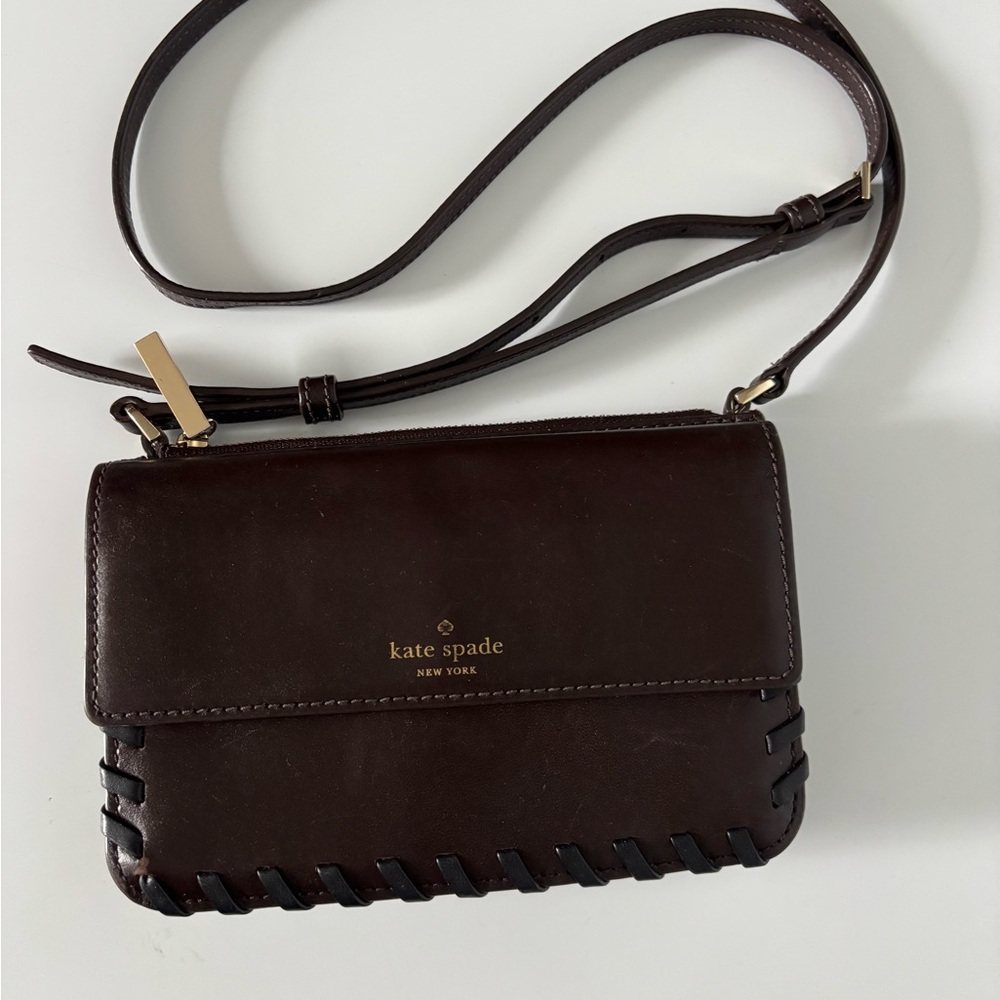 kate spade Dark Brown Leather Whipstitch Crossbody Bag - Picture 4 of 6